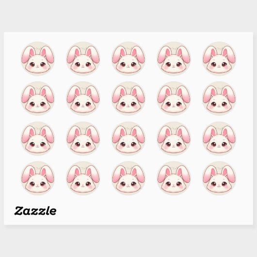 Cute Kawaii Bunny Face Sticker ラウンドシール (シート)
