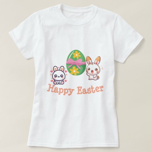 Cute Kawaii Bunny Happy Easter Tシャツ (デザイン正面)