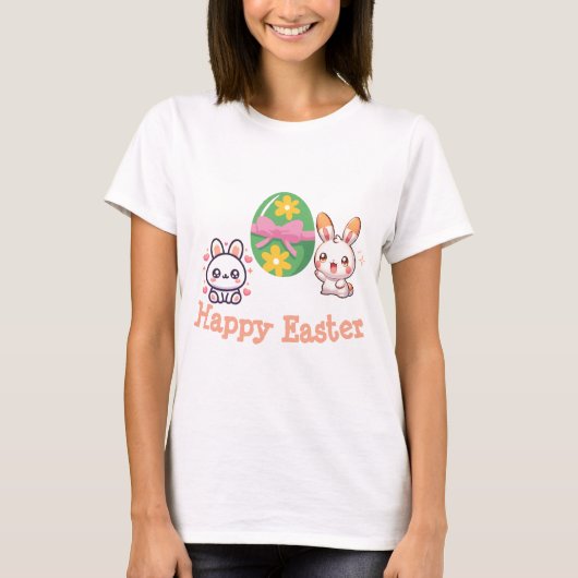 Cute Kawaii Bunny Happy Easter Tシャツ (正面)