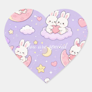 Cute Kawaii Bunny Heart Moon Pattern ハートシール