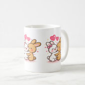 Cute Kawaii Bunny Love Mug – Romantic Rabbit Coupl コーヒーマグカップ (正面右)