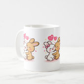 Cute Kawaii Bunny Love Mug – Romantic Rabbit Coupl コーヒーマグカップ (正面左)