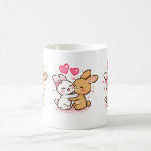 Cute Kawaii Bunny Love Mug – Romantic Rabbit Coupl コーヒーマグカップ (中央)