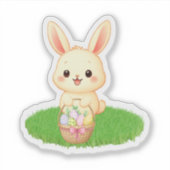 Cute Kawaii Bunny with Easter Eggs Sticker  シール (正面)