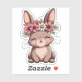 Cute Kawaii Bunny With Pink Flower Crown Sticker - シール (シート)