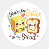 Cute Kawaii Butter and Bread Love Design ラウンドシール (正面)