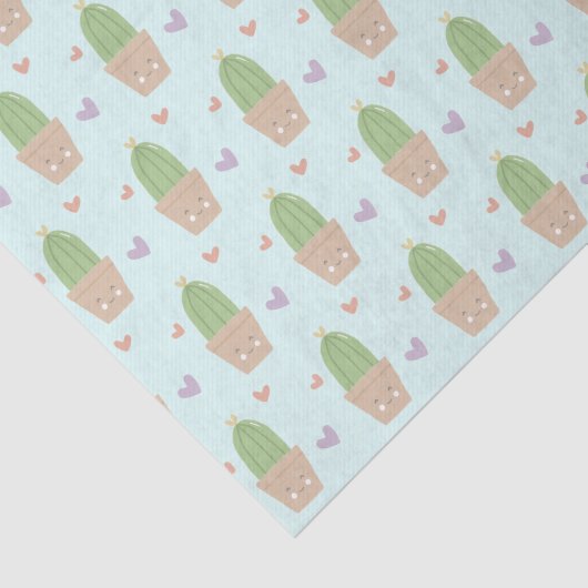 Cute Kawaii Cactus and Hearts Pattern 薄葉紙 (詳細)