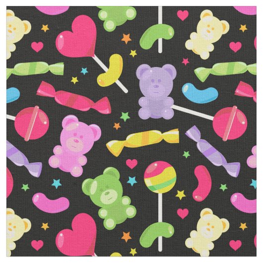 Cute Kawaii Candy Lollipops Pattern ファブリック (クローズアップ)