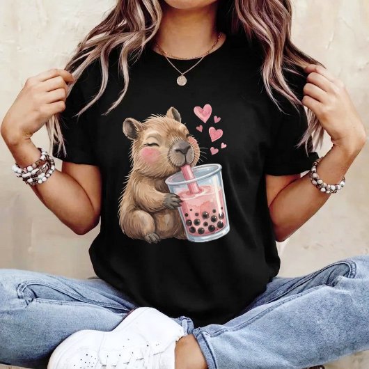Cute Kawaii Capybara Drink Boba Bubble Tea Kawaii Tシャツ
