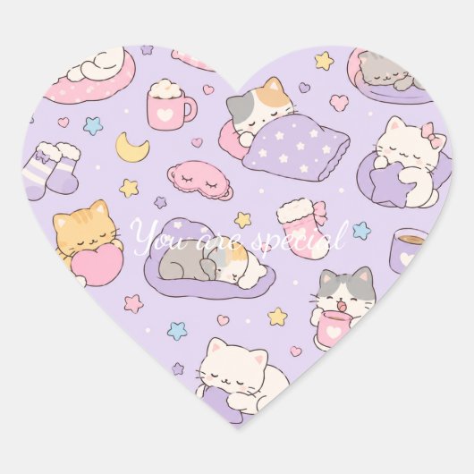 Cute Kawaii Capybara Pattern | Cozy Pastel ハートシール (正面)