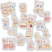 Cute Kawaii Cat and Bunny Stickers シール (正面)