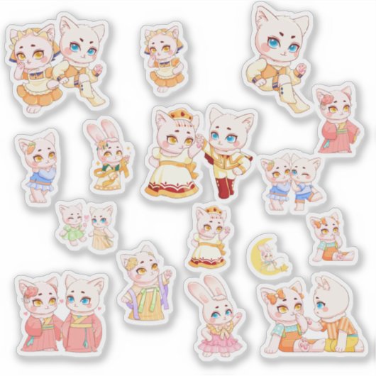 Cute Kawaii Cat and Bunny Stickers シール (正面)
