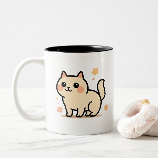 Cute Kawaii Cat Birthday Mug for Kids | Fun Gift  ツートーンマグカップ (ドーナツ)