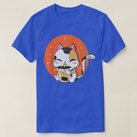 Cute Kawaii Cat Boba Bubble Milk Tea Anime Neko Ki Tシャツ (デザイン正面)