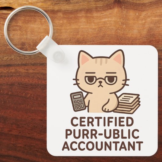 Cute Kawaii Cat Certified Public Accountant Funny キーホルダー (正面)
