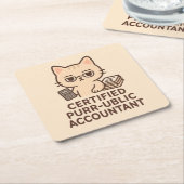 Cute Kawaii Cat Certified Public Accountant Funny スクエアペーパーコースター (アングル)