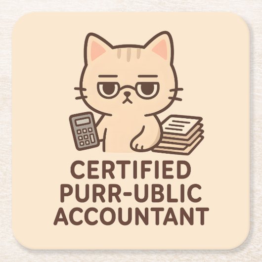 Cute Kawaii Cat Certified Public Accountant Funny スクエアペーパーコースター (正面)