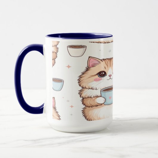Cute Kawaii Cat Coffee Mug - Cat Lover Gift - Pers マグカップ (左)