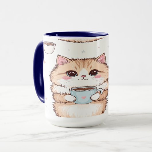 Cute Kawaii Cat Coffee Mug - Cat Lover Gift - Pers マグカップ (正面左)