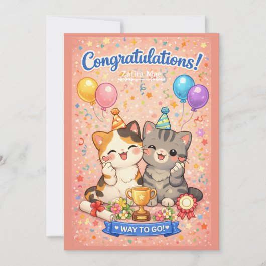 Cute Kawaii Cat Congratulations Card Party Kitten シーズンカード (正面)
