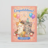 Cute Kawaii Cat Congratulations Card Party Kitten シーズンカード (スタンド正面)