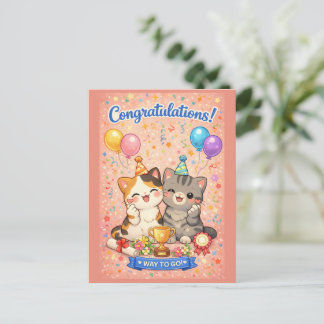 Cute Kawaii Cat Congratulations Card Party Kitten シーズンポストカード