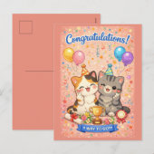 Cute Kawaii Cat Congratulations Card Party Kitten シーズンポストカード (正面/裏面)