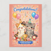 Cute Kawaii Cat Congratulations Card Party Kitten シーズンポストカード (正面)