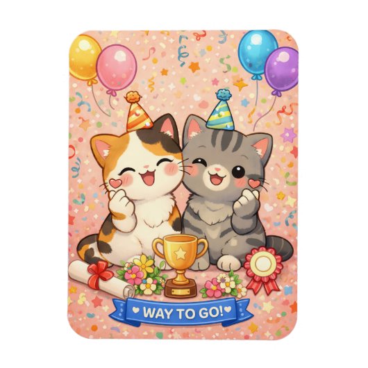 Cute Kawaii Cat Congratulations Card Party Kitten マグネット (縦)
