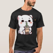 Cute Kawaii Cat Drinking Boba Tea Tシャツ (正面)
