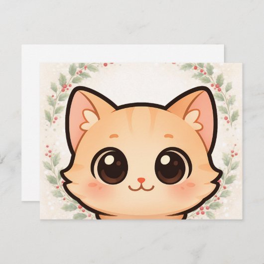 Cute Kawaii Cat Face Invitation 招待状 (正面/裏面)