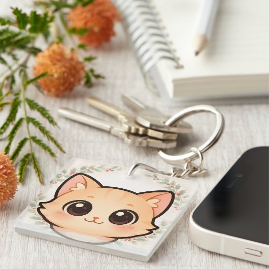 Cute Kawaii Cat Face Keychain キーホルダー (正面右)