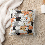 Cute Kawaii Cat Faces Pattern  クッション (ブランケット)