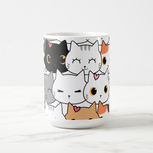 Cute Kawaii Cat Faces Pattern コーヒーマグカップ (中央)
