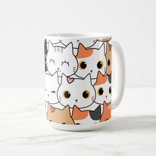 Cute Kawaii Cat Faces Pattern  コーヒーマグカップ (正面右)