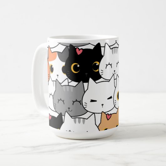 Cute Kawaii Cat Faces Pattern  コーヒーマグカップ (正面左)