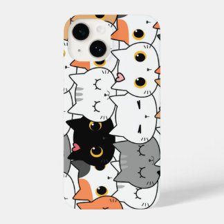 Cute Kawaii Cat Faces Pattern  iPhone 14ケース