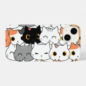Cute Kawaii Cat Faces Pattern  iPhoneケース (裏面横)