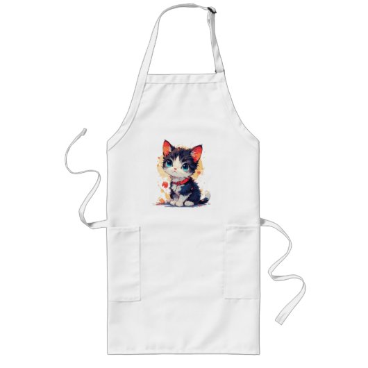 Cute Kawaii Cat for Cat Lovers T-shirt ロングエプロン (正面)