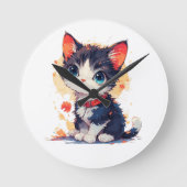 Cute Kawaii Cat for Cat Lovers,Wall Clock ラウンド壁時計 (正面)