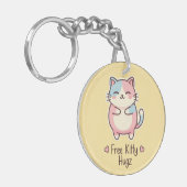 Cute Kawaii Cat "Free Kitty Hugz" Pastel Acrylic  キーホルダー (正面左)