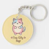 Cute Kawaii Cat "Free Kitty Hugz" Pastel Acrylic  キーホルダー (裏面)
