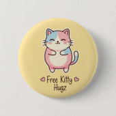 Cute Kawaii Cat Free Pup Hugz Pastel Round Butto 缶バッジ (正面)