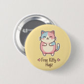 Cute Kawaii Cat Free Pup Hugz Pastel Round Butto 缶バッジ (正面&裏面)