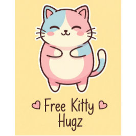 Cute Kawaii Cat Free Pup Hugz Pastel Round Butto 缶バッジ