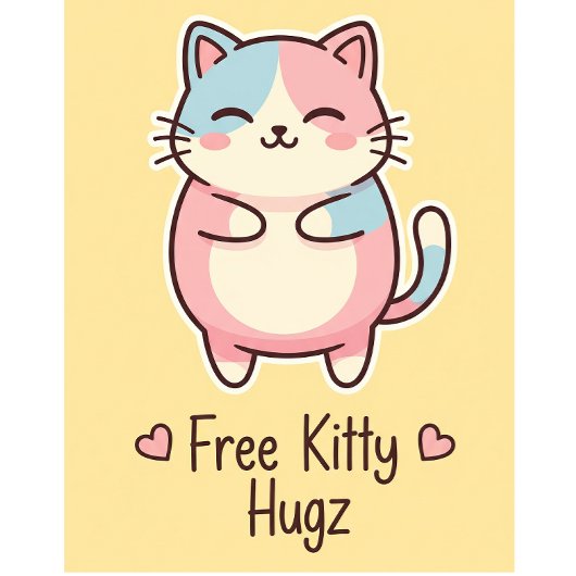 Cute Kawaii Cat Free Pup Hugz Pastel Round Butto 缶バッジ