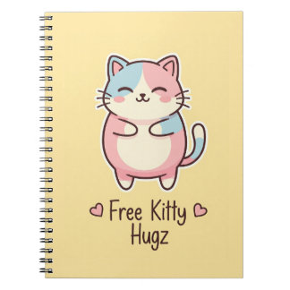 Cute Kawaii Cat "Free Pup Hugz" Personalized Pas ノートブック