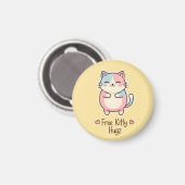 Cute Kawaii Cat "Free Pup Hugz" Quirky Pastel Magn マグネット (正面/裏面)