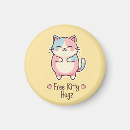 Cute Kawaii Cat "Free Pup Hugz" Quirky Pastel Magn マグネット