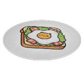 Cute Kawaii Cat Fried Egg on Toast Illustration カッティングボード (角)